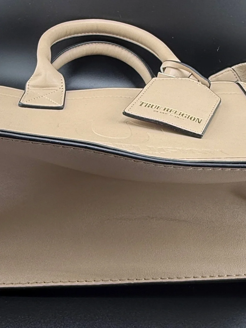 NEW True Religion Beige Tote Satchel Purse Crossbody Bag Horseshoe Logo Handbag